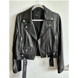 DSTLD NWT Women’s Black Leather Belted Biker Jacket Size Medium